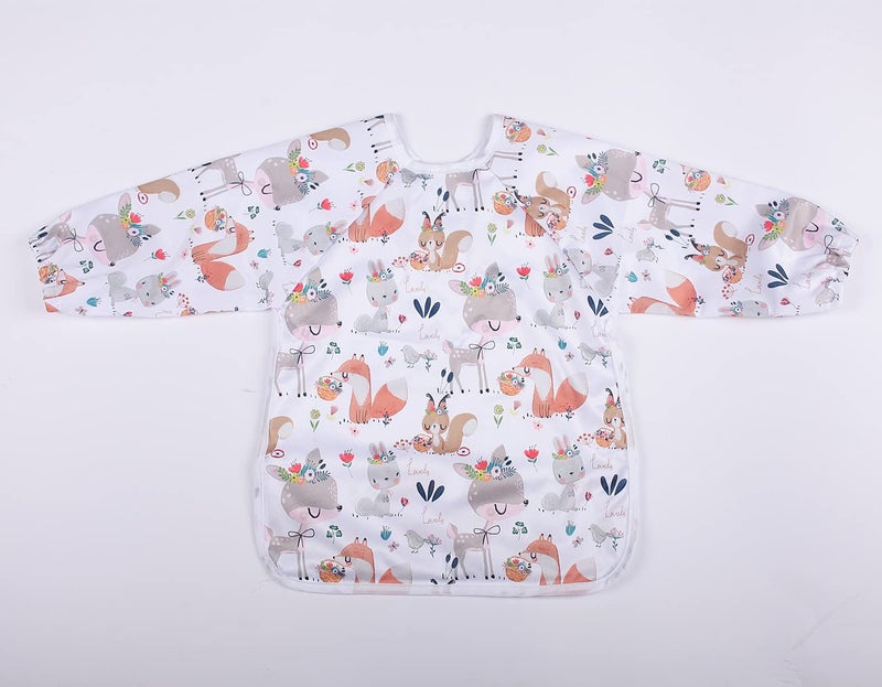 Sigzagor Baby Bib Sleeved Shirt With Pocket 1-3 years old Toddler (Deers Rabbits) - Image 2